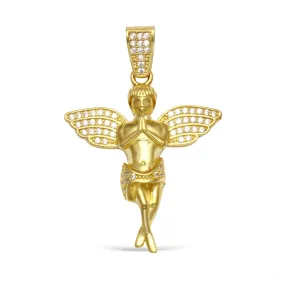 10KT Gold and Cubic Zirconia 44X30MM Angel Charm Pendant. Chain not Included