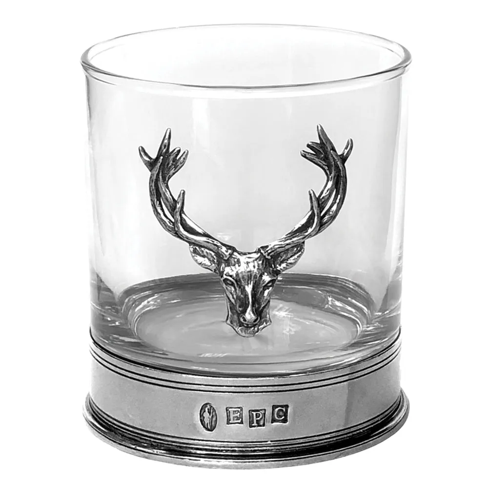 11oz Stag Head Pewter Whisky Glass Tumbler Set of 2