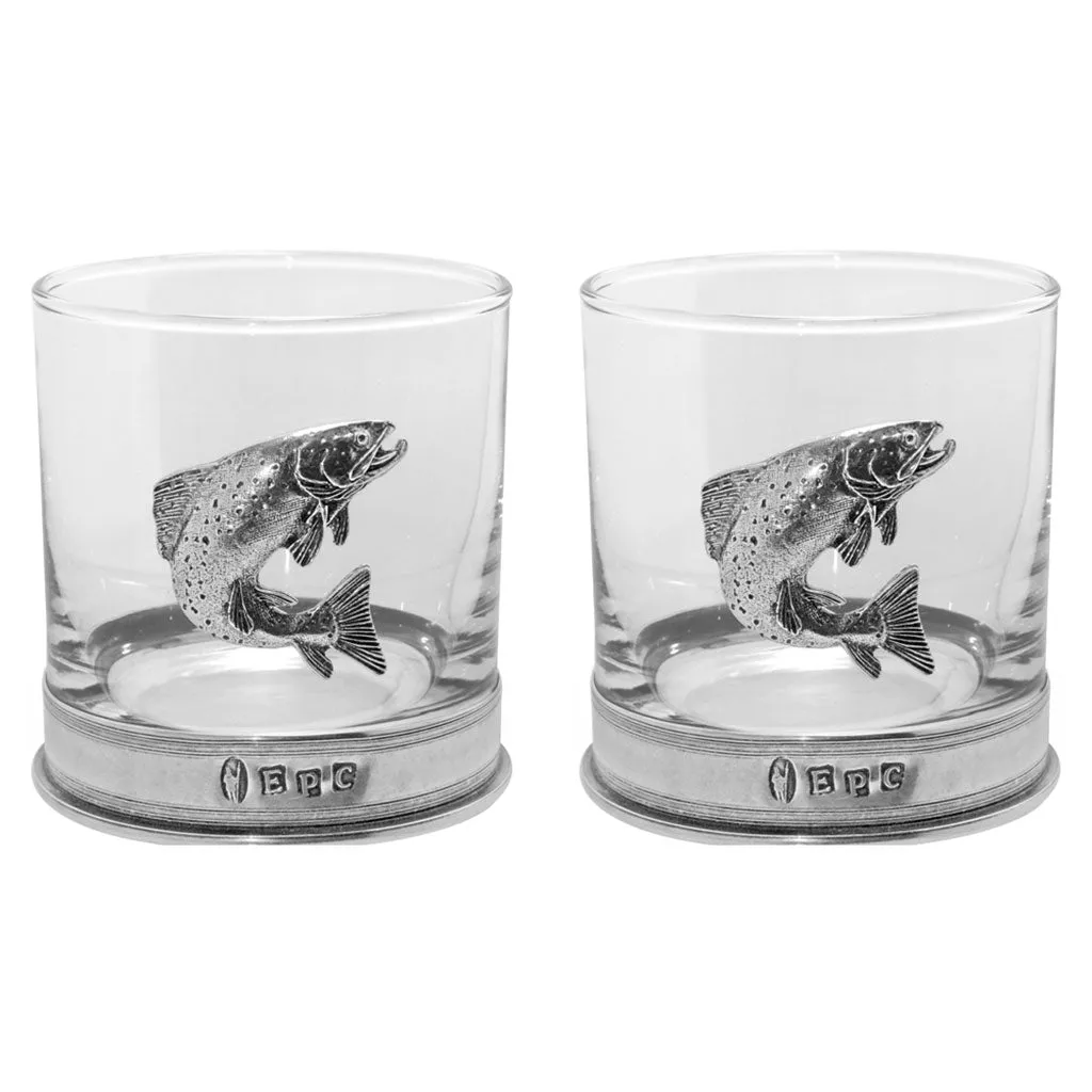 11oz Trout Fishing Pewter Whisky Glass Tumbler Set of 2