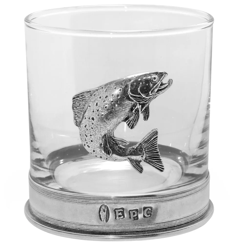 11oz Trout Fishing Pewter Whisky Glass Tumbler Set of 2