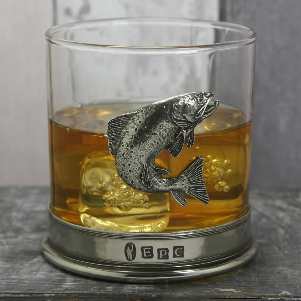 11oz Trout Fishing Pewter Whisky Glass Tumbler Set of 2