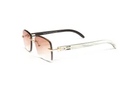 18KT Gold & White Buffalo Horn Sunglasses, Gradient Brown Rectangular Lenses