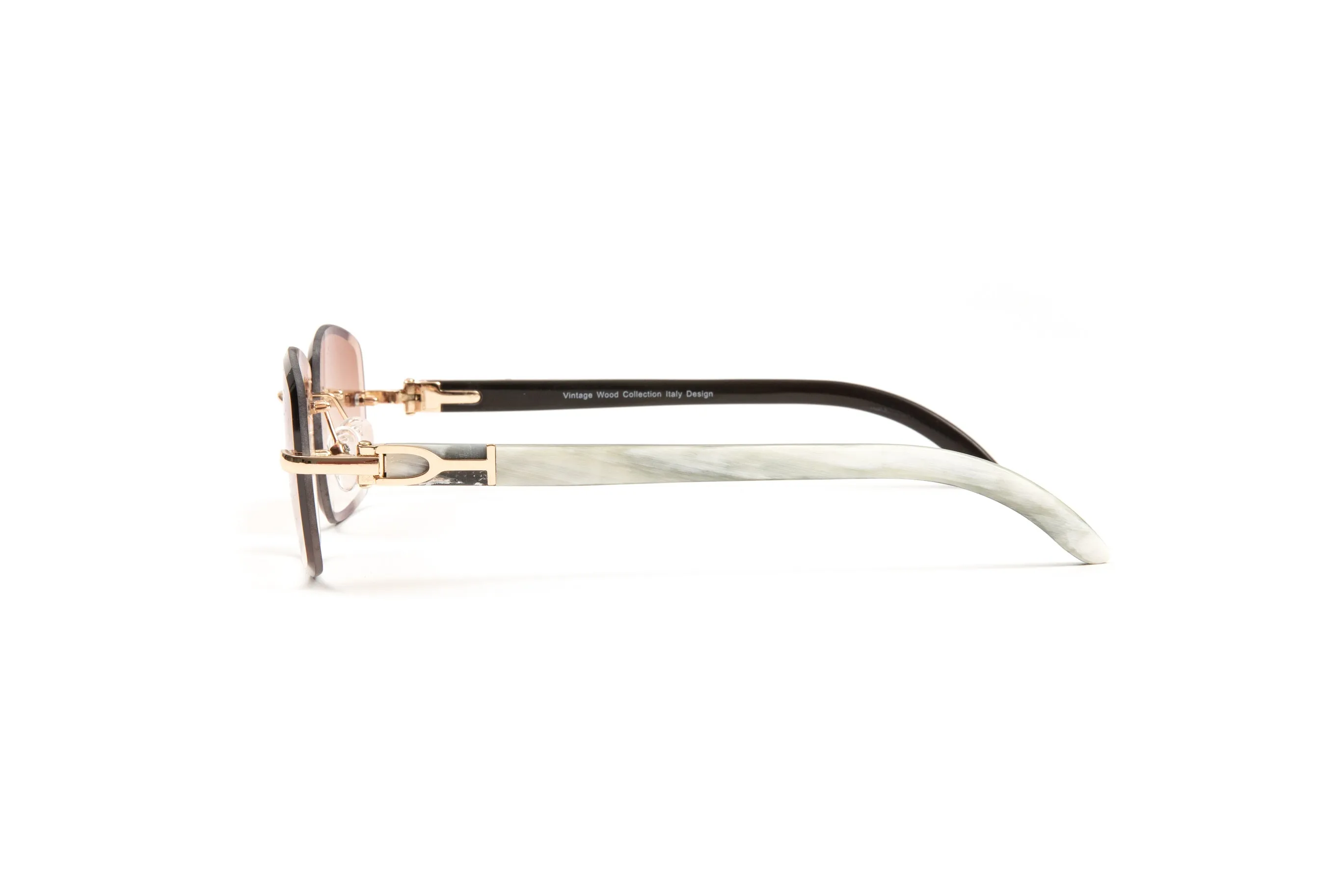 18KT Gold & White Buffalo Horn Sunglasses, Gradient Brown Rectangular Lenses