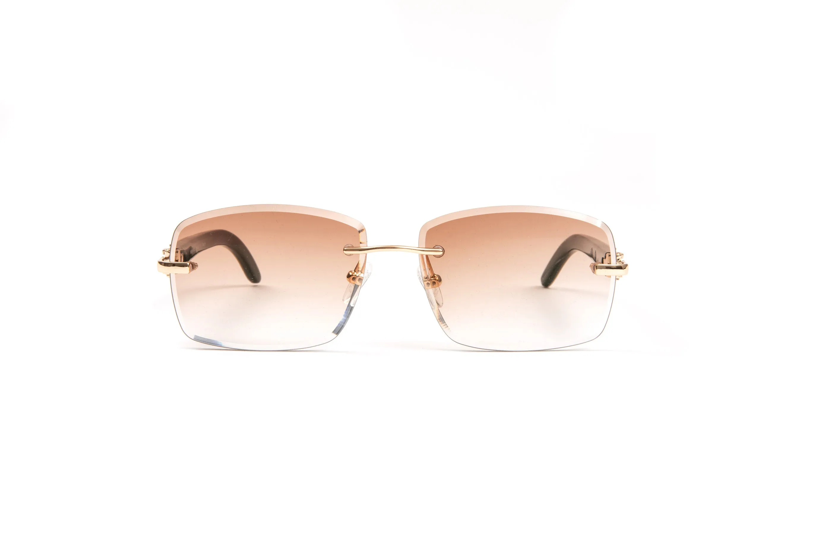 18KT Gold & White Buffalo Horn Sunglasses, Gradient Brown Rectangular Lenses