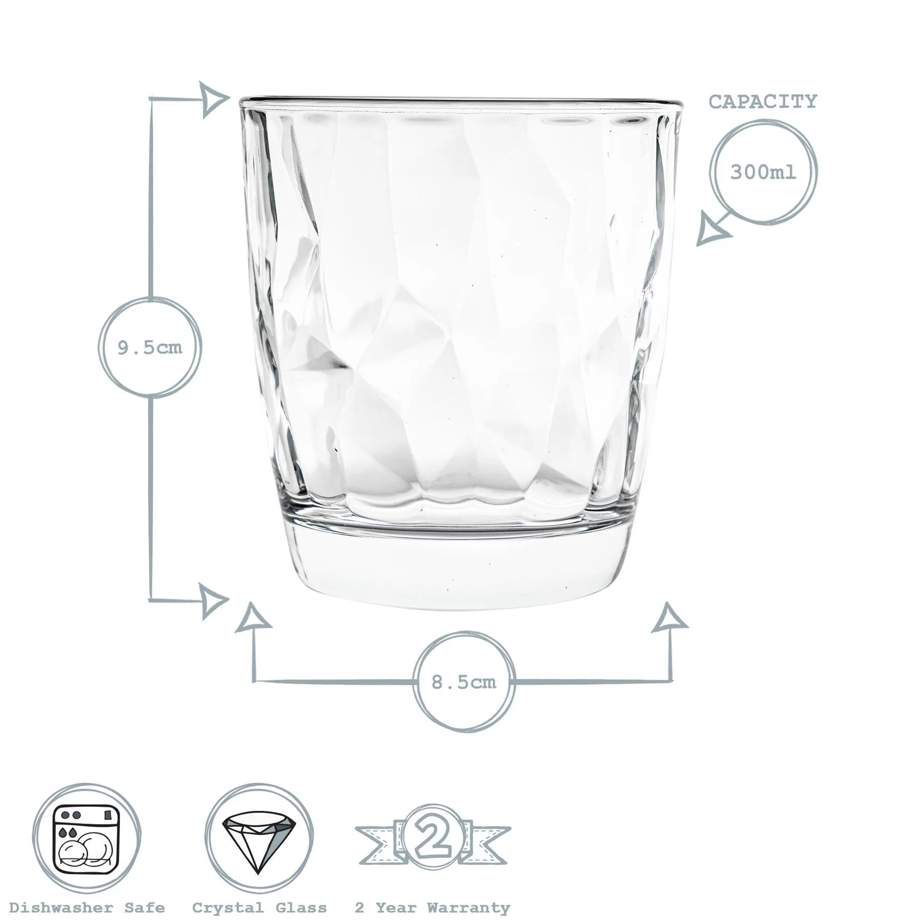 300ml Diamond Whisky Glasses - Pack of Six - By Bormioli Rocco