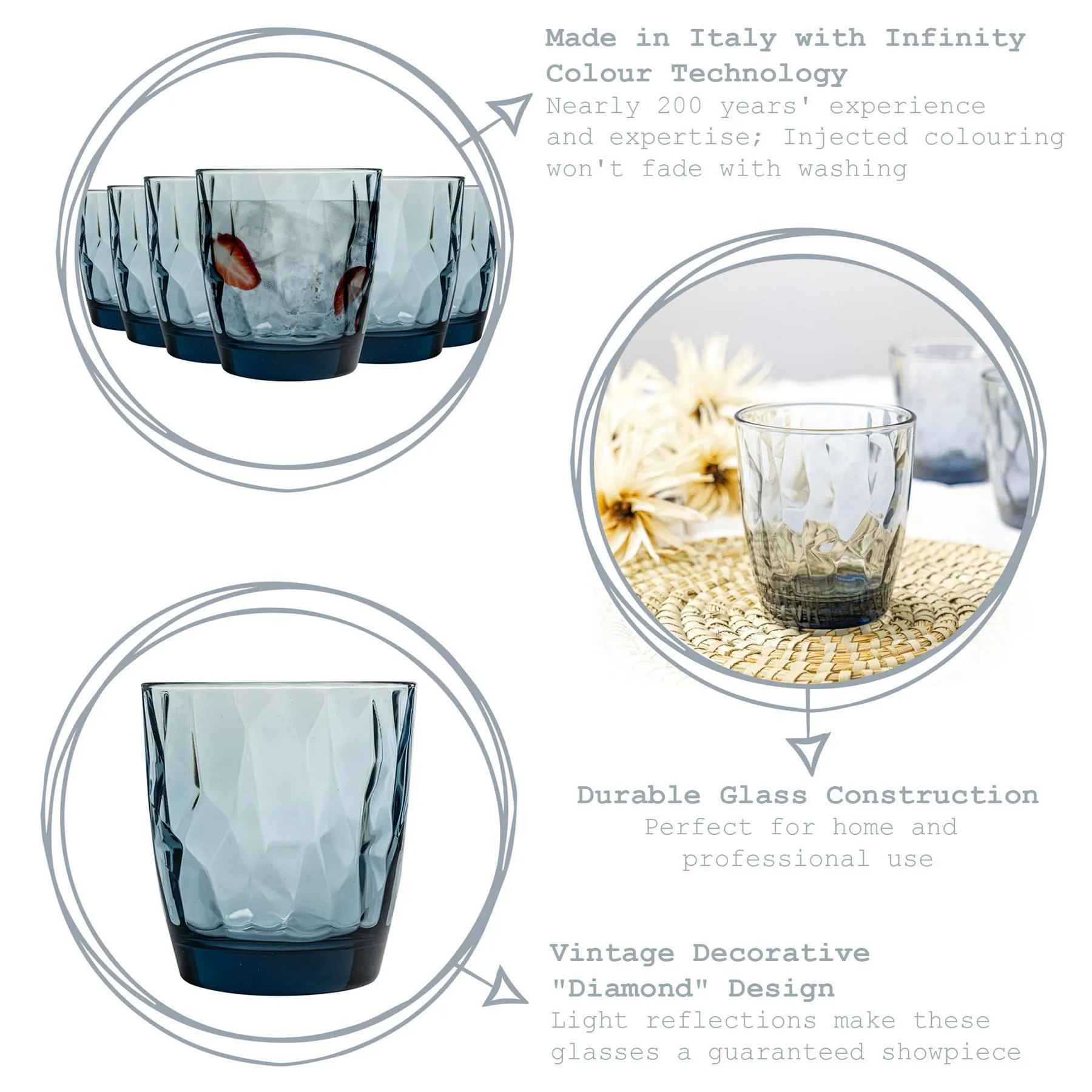 300ml Diamond Whisky Glasses - Pack of Six - By Bormioli Rocco