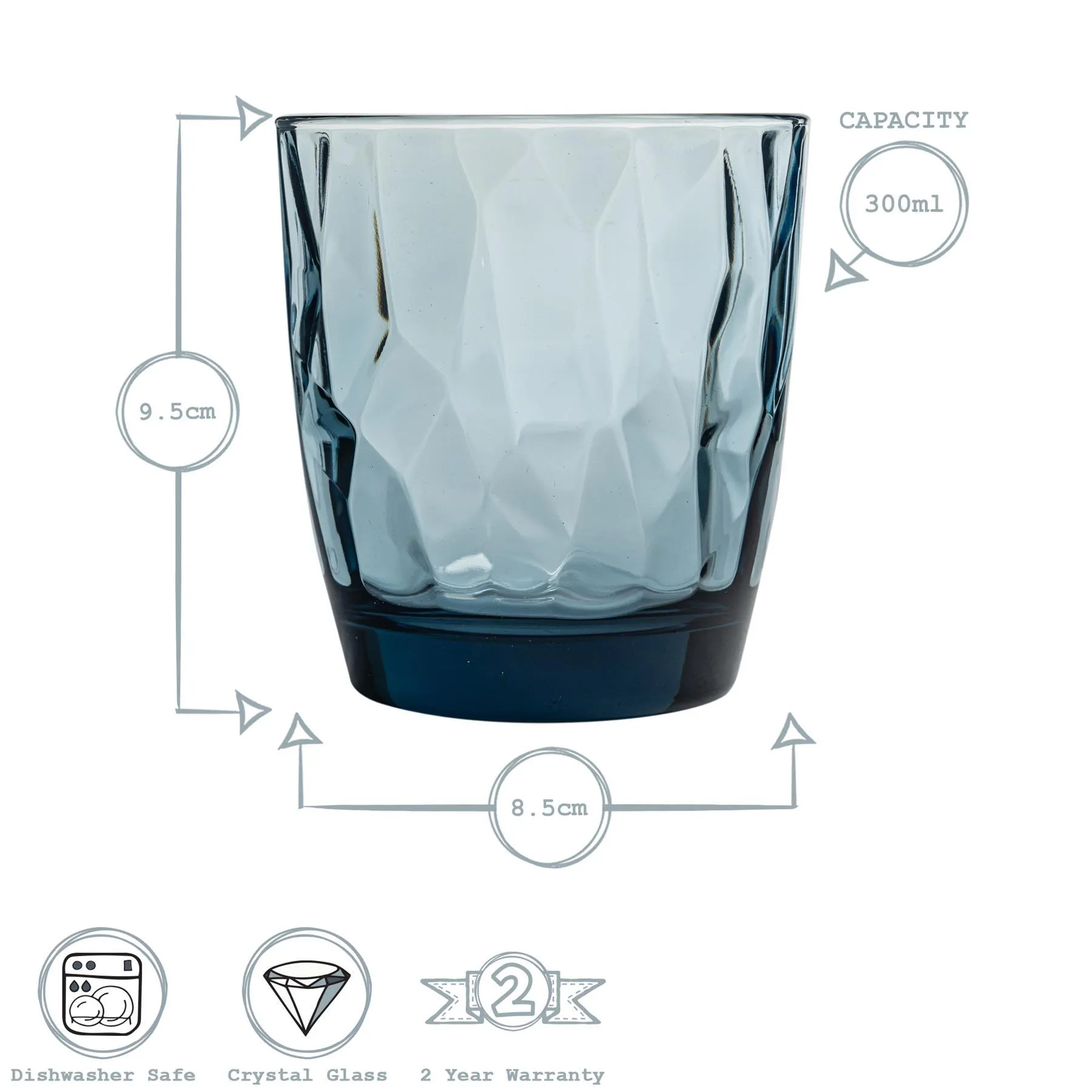 300ml Diamond Whisky Glasses - Pack of Six - By Bormioli Rocco