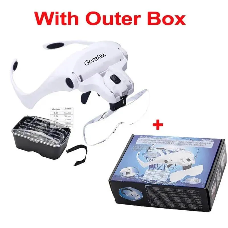 5 Lens Eyewear Magnifier With 2 Led Lights Lamp Interchangeable