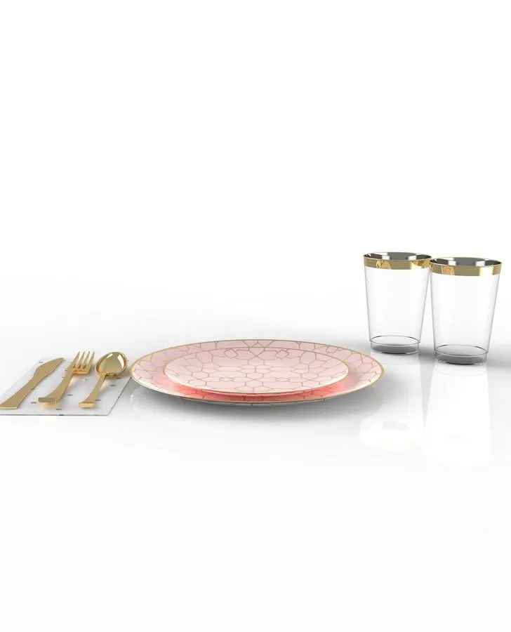 Blush Gold Coupe Pattern 56 Piece Party Set (Setting for 8)