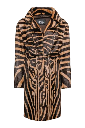 Camel & Dark Brown Zebra Print Kid Skin Fur Coat