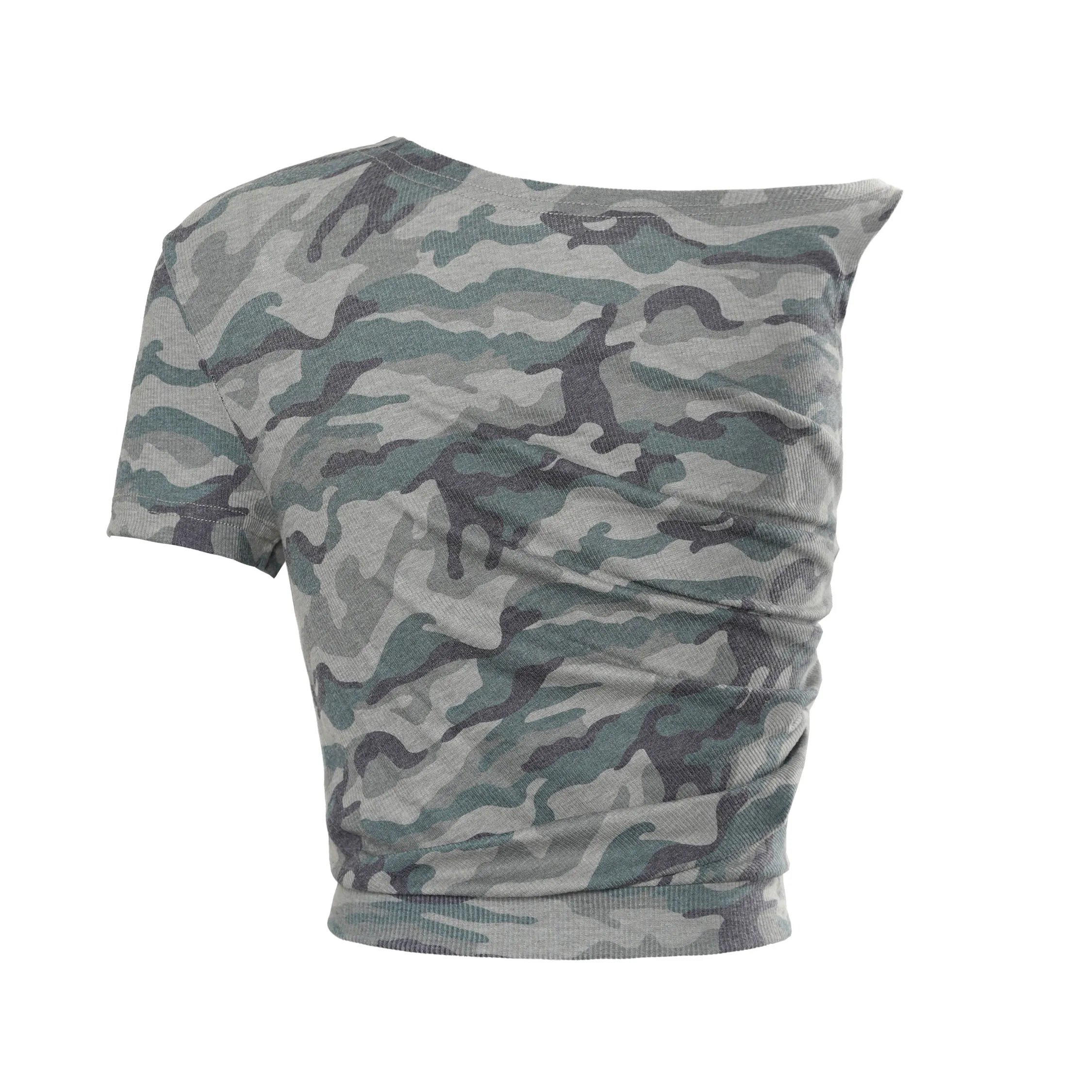 Camouflage Off-shoulder Patch Top