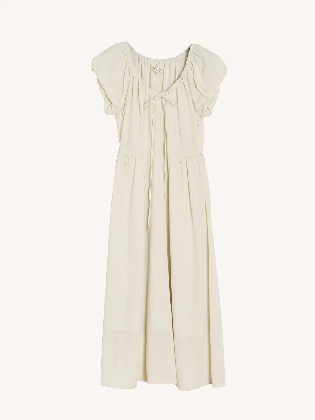 Elianna Bow V-neck Puff Sleeve A-line Dress- Off-white