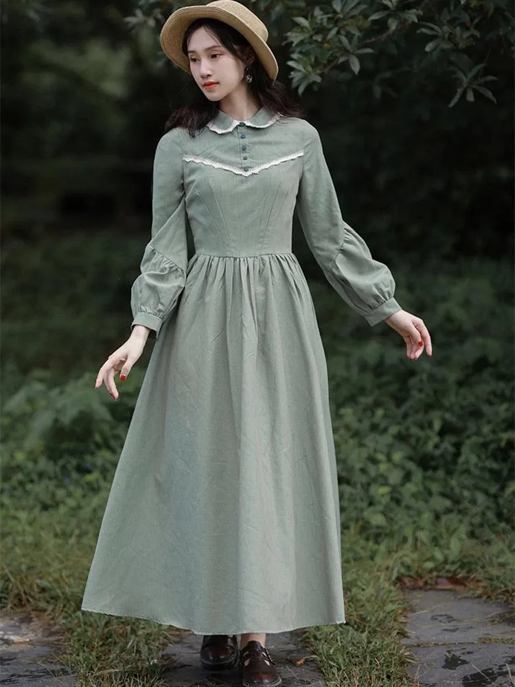 Elise Dress For Women Medieval Vintage Elegant Slim Long Lantern Sleeve Dress Peter Pan Collar Maxi Dress