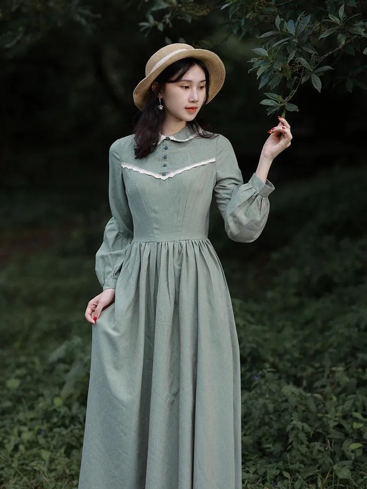 Elise Dress For Women Medieval Vintage Elegant Slim Long Lantern Sleeve Dress Peter Pan Collar Maxi Dress