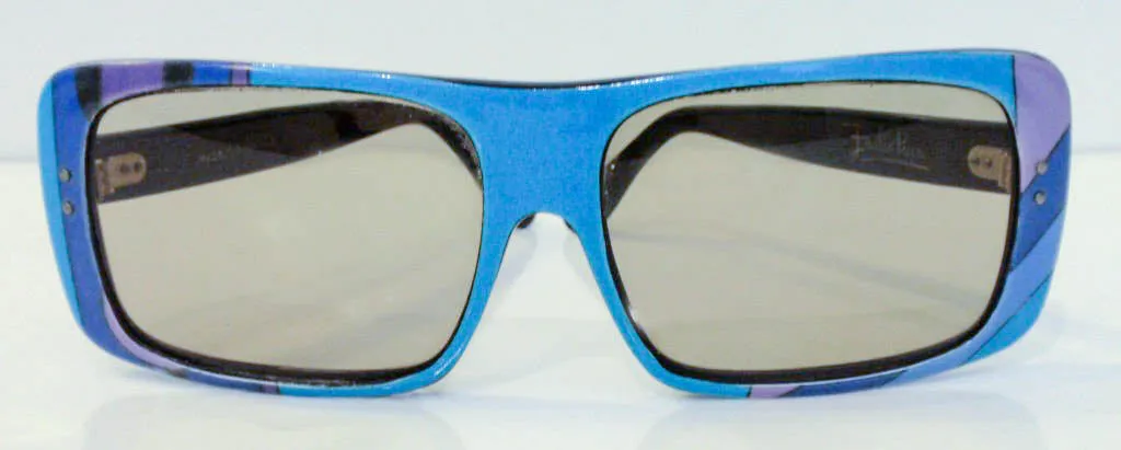 EMILIO PUCCI 1960s Blue Signature Print Sunglasses