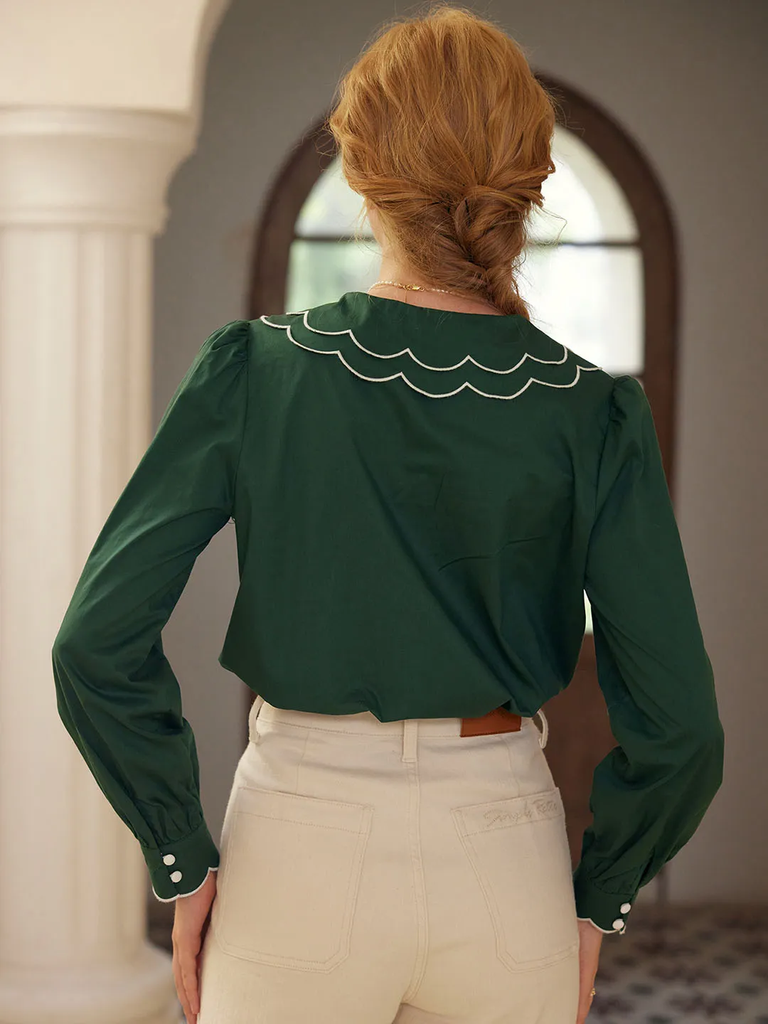 Estelle V-neck Pleated Cotton Blouse