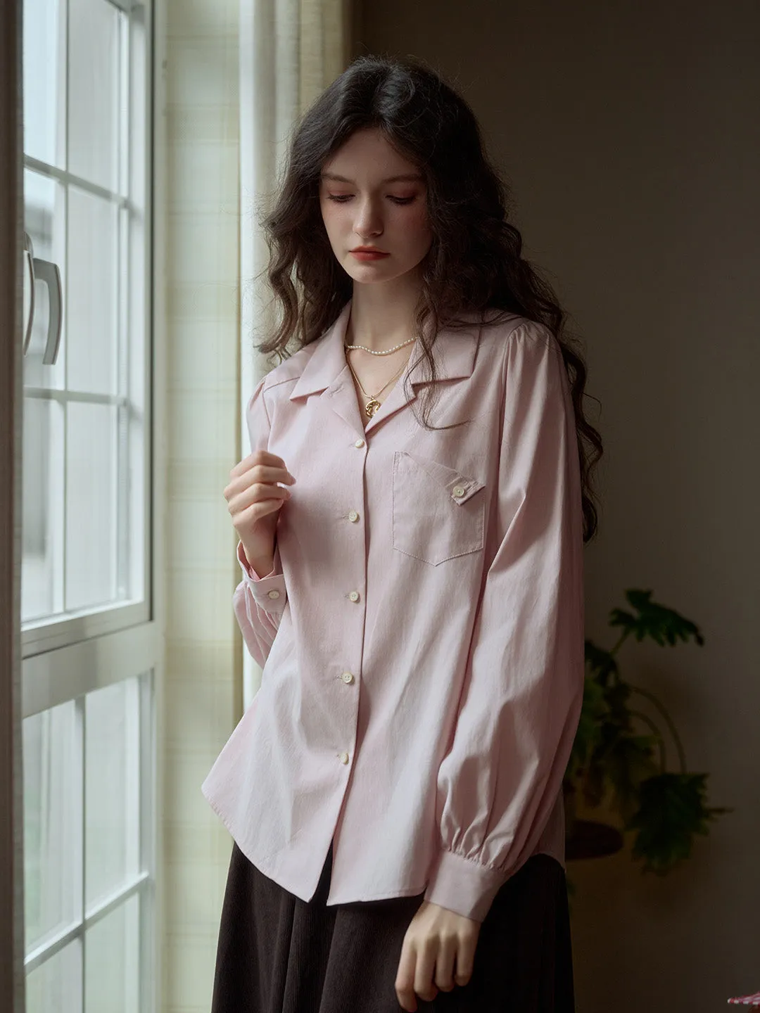 Estelle Vintage Elegant Lapel Pocket Shirt