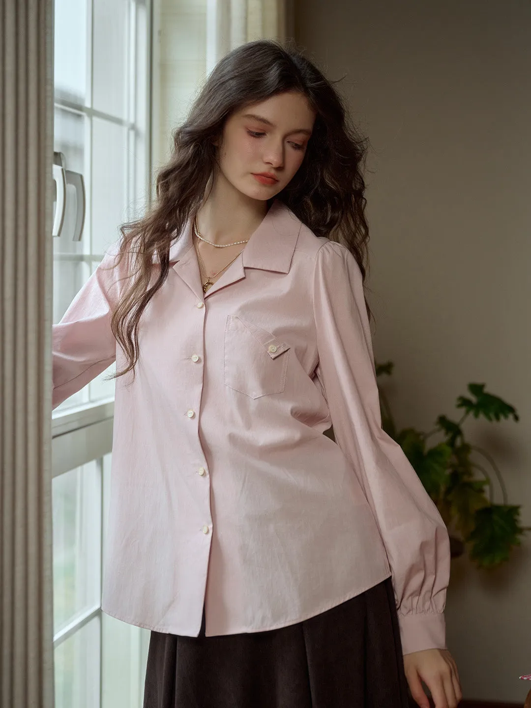 Estelle Vintage Elegant Lapel Pocket Shirt