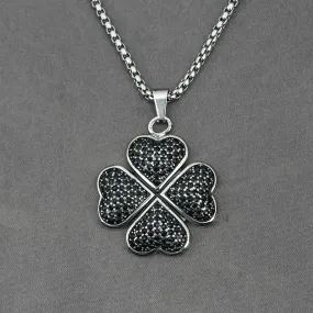 Flower Running Micro Rhinestone Four-leaf Clover Titanium Steel Pendant