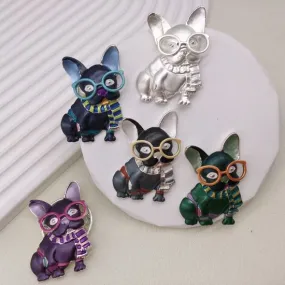 French Bulldog in glasses Magnetic Brooch