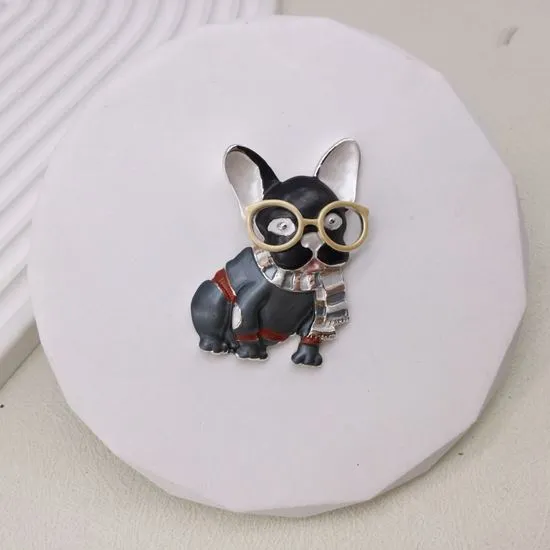 French Bulldog in glasses Magnetic Brooch