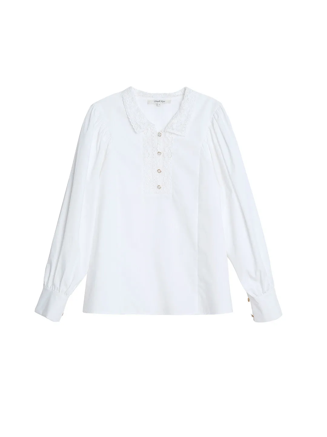 Hadleigh Lace Paneled Hollow Puff Sleeve Blouse