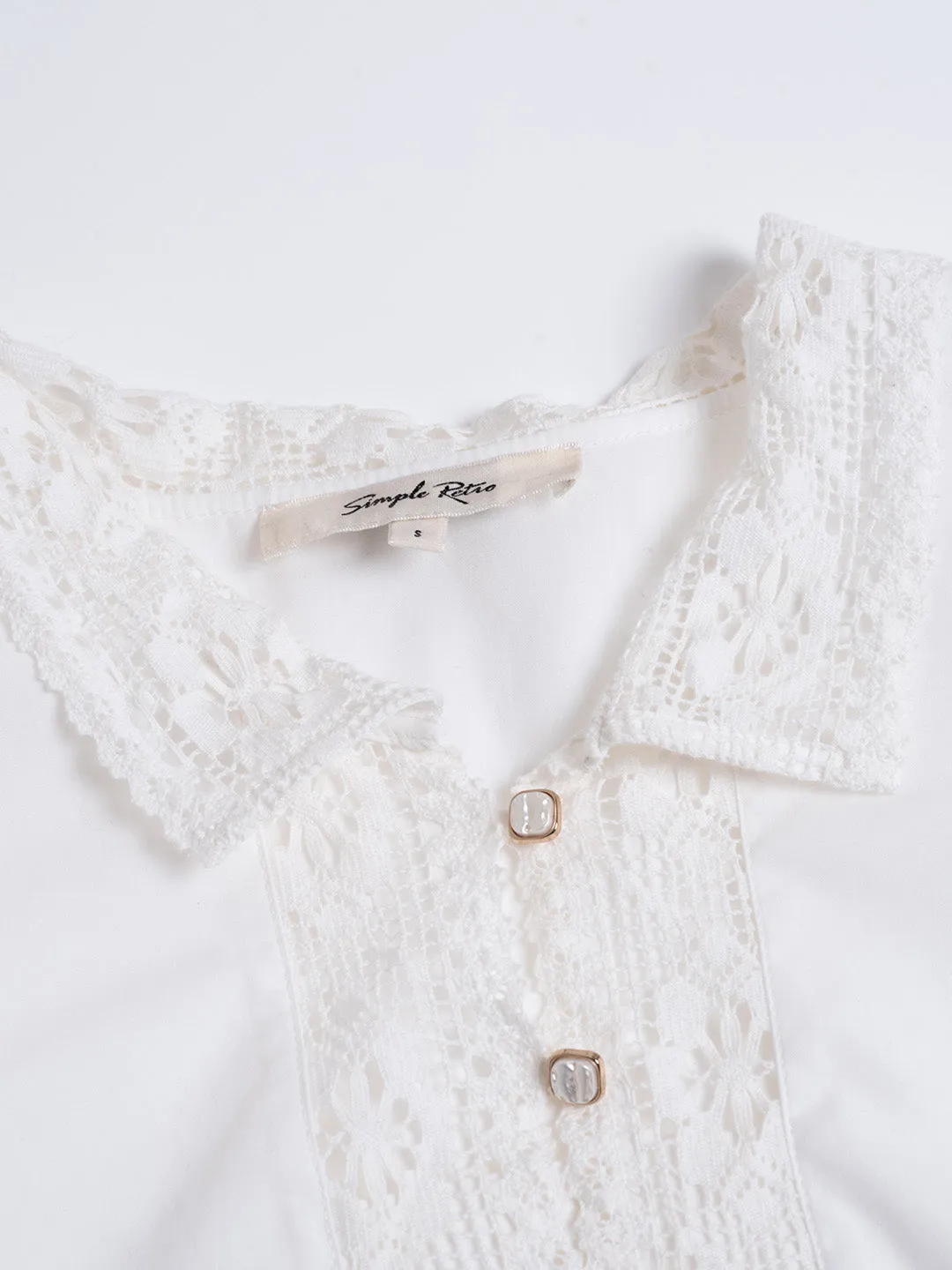 Hadleigh Lace Paneled Hollow Puff Sleeve Blouse