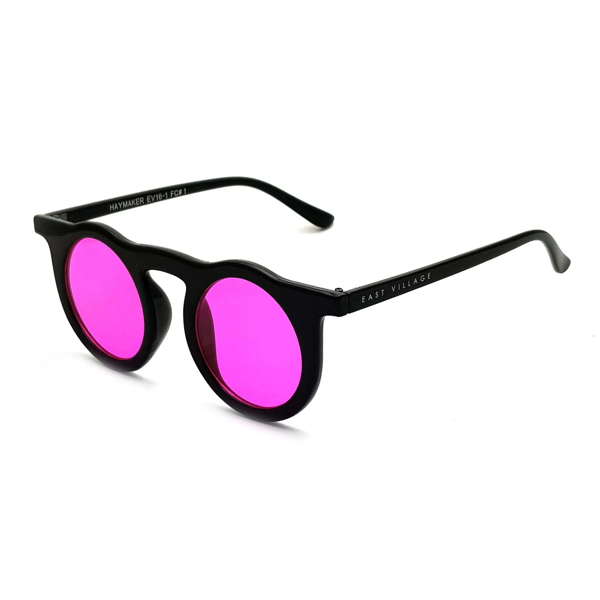 'Haymaker' Round Sunglasses Black With Pink Lens