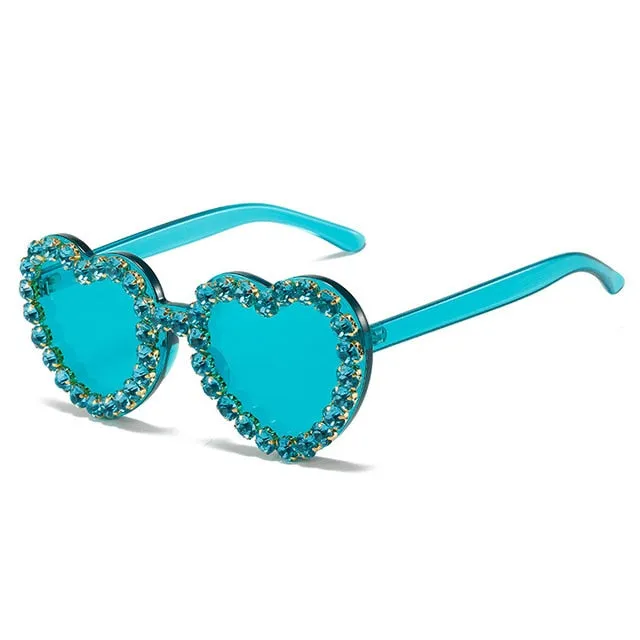 Heartsease- the Rhinestone Framed Heart Shaped Lens Sunglasses 11 Colors