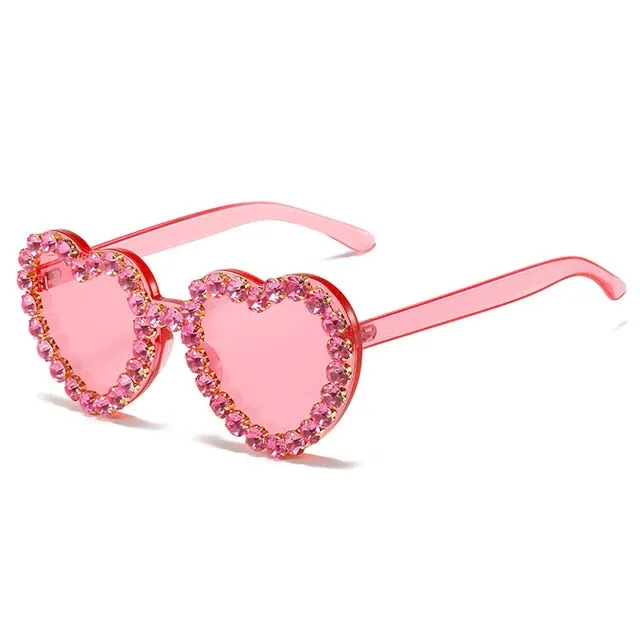 Heartsease- the Rhinestone Framed Heart Shaped Lens Sunglasses 11 Colors