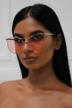 Honey Couture ALANNA Silver & Rose Lense Sunglasses