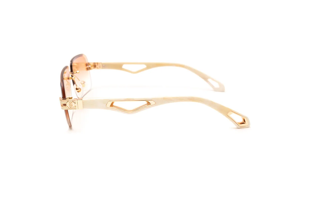 INFAMOUS 24KT Gold & White Buffalo Horn Sunglasses, Gradient Brown Lenses