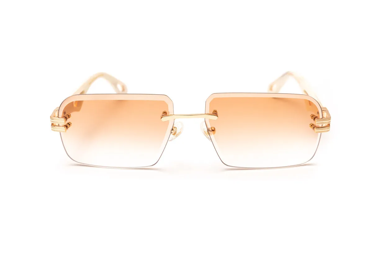 INFAMOUS 24KT Gold & White Buffalo Horn Sunglasses, Gradient Brown Lenses