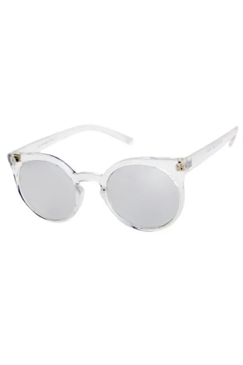 Kiss Eyewear Emily Funky Large Round Frame Sunglasses in Crystal with Mirror Lens