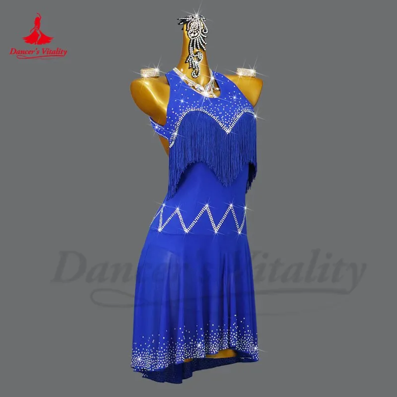 Latin Dance Dress for Women High-End Custom Rumba Chacha Fashion Costume Skirt AB Stones Adult Children Latin Fringe Dresses