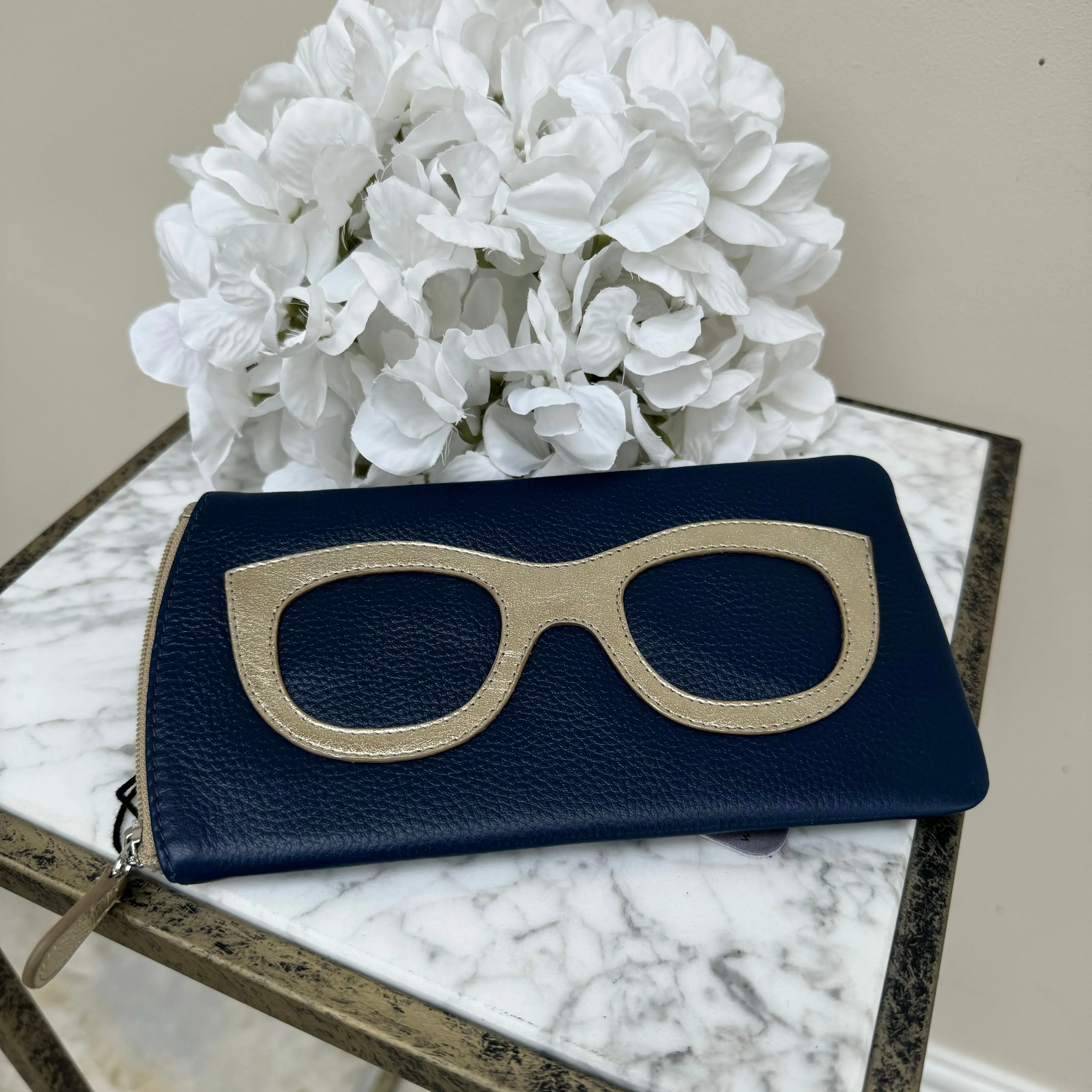 Leather Eyeglass Case with Glass Frame Print