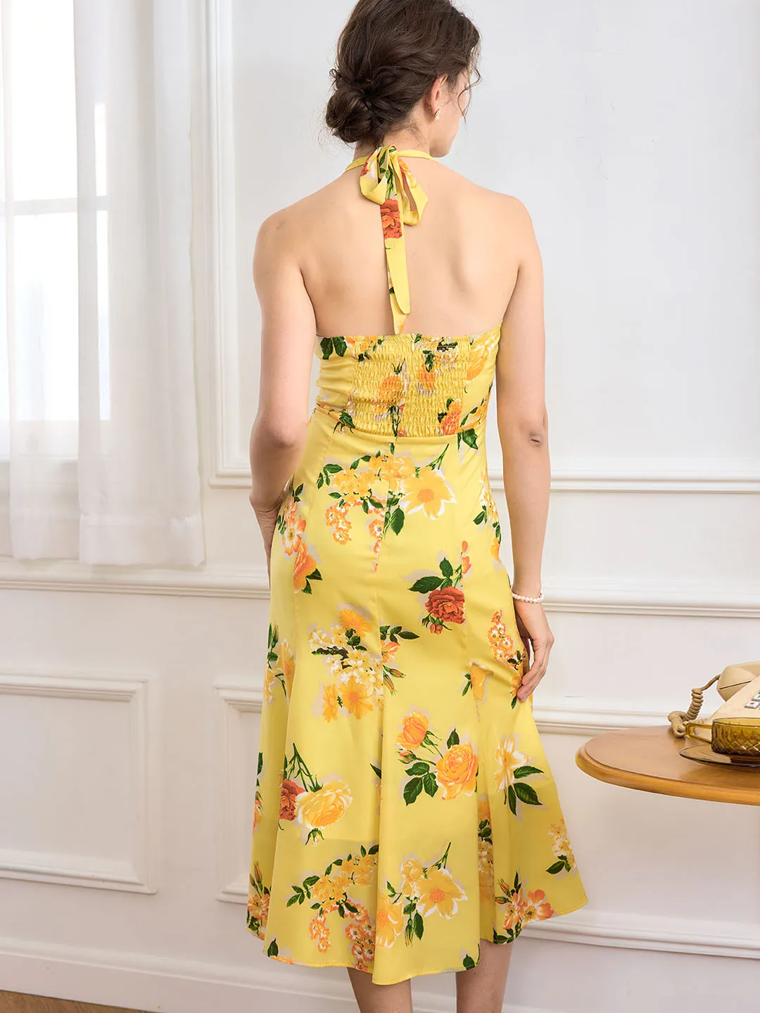 Liberty Chiffon Print Halter Neck Dress