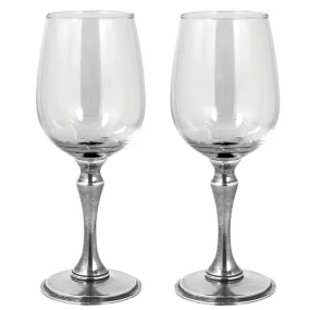 Luxury Pewter Vogue Wine Glasses Set With Solid Pewter Stem - Pair