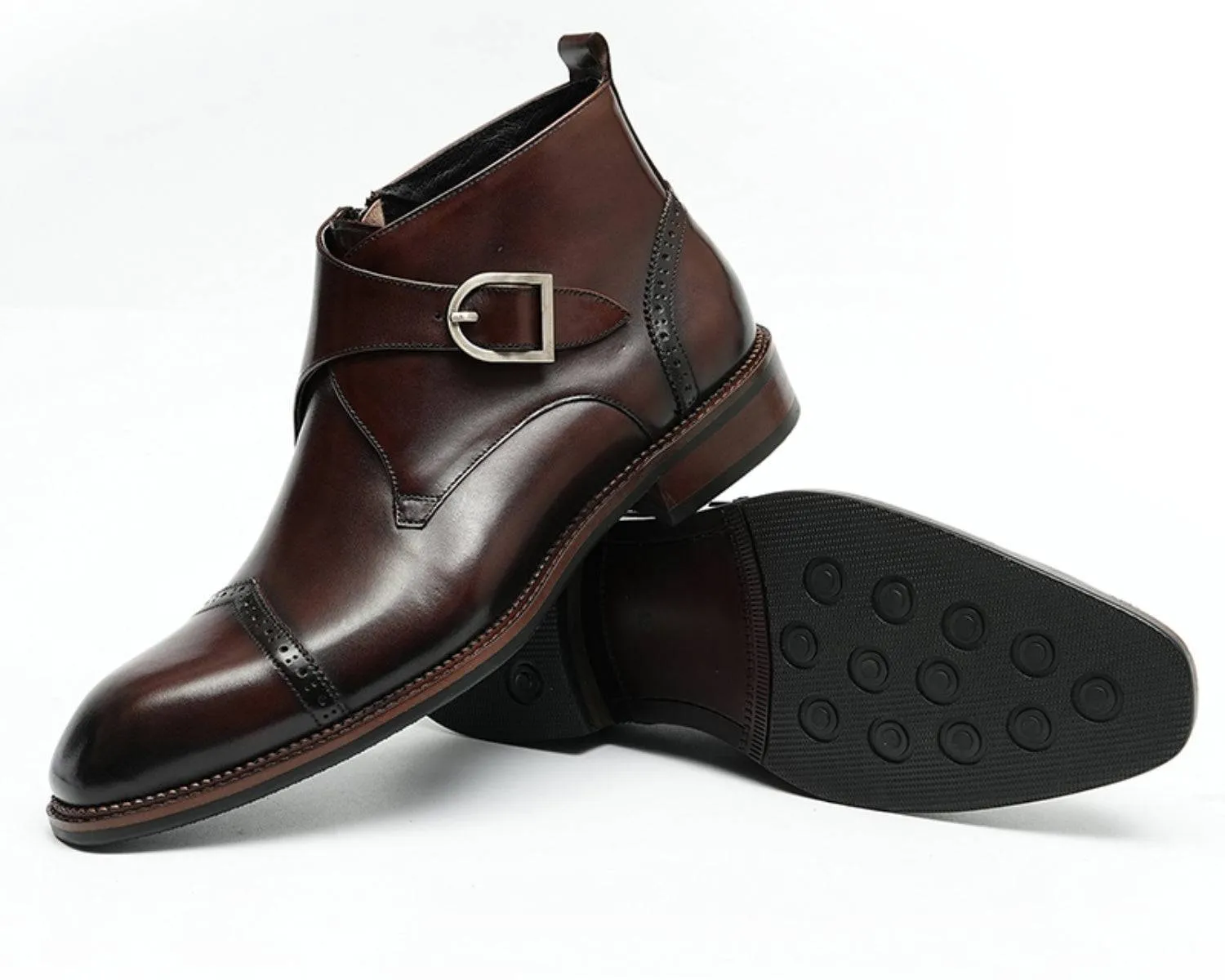 Men's Leather Single Monk Strap Dress Boots | Classic Style Footwear