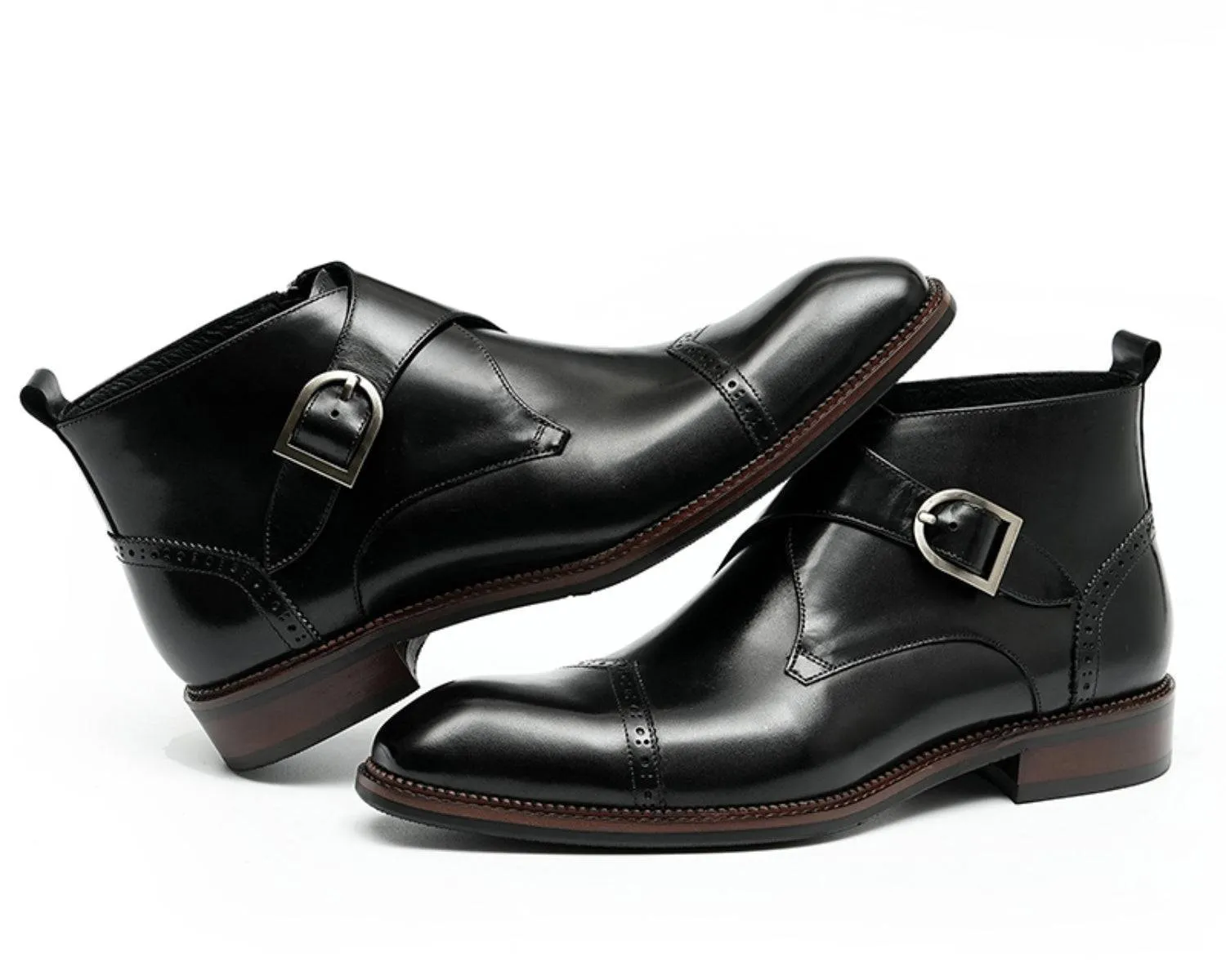 Men's Leather Single Monk Strap Dress Boots | Classic Style Footwear