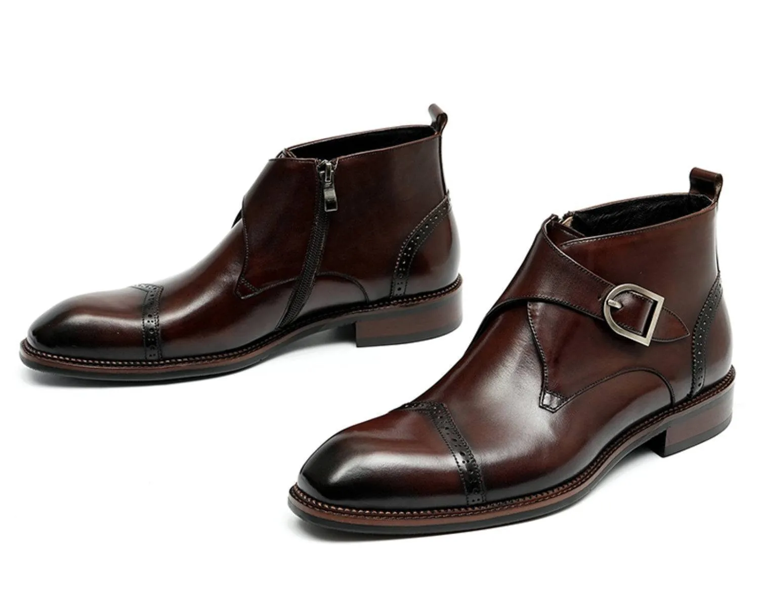 Men's Leather Single Monk Strap Dress Boots | Classic Style Footwear