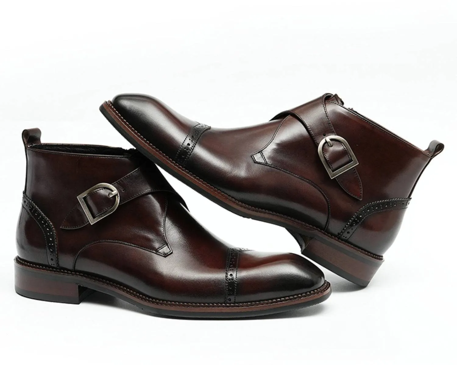 Men's Leather Single Monk Strap Dress Boots | Classic Style Footwear