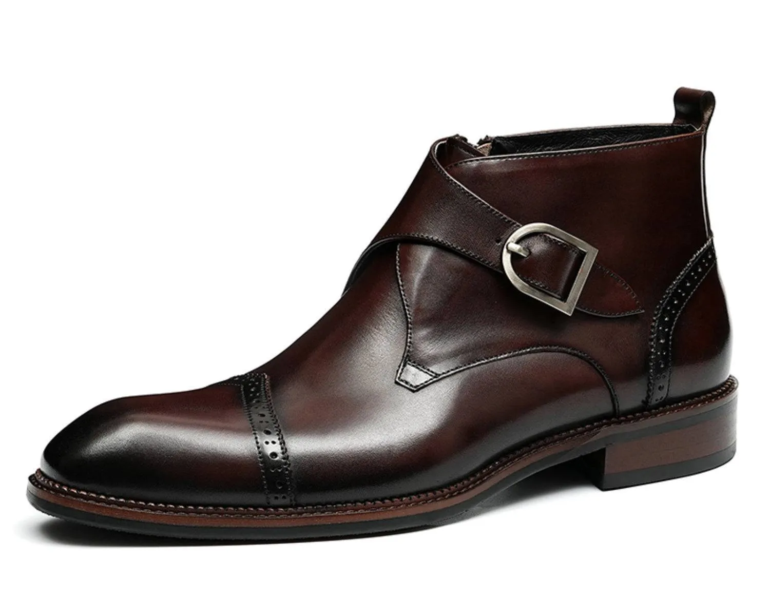 Men's Leather Single Monk Strap Dress Boots | Classic Style Footwear