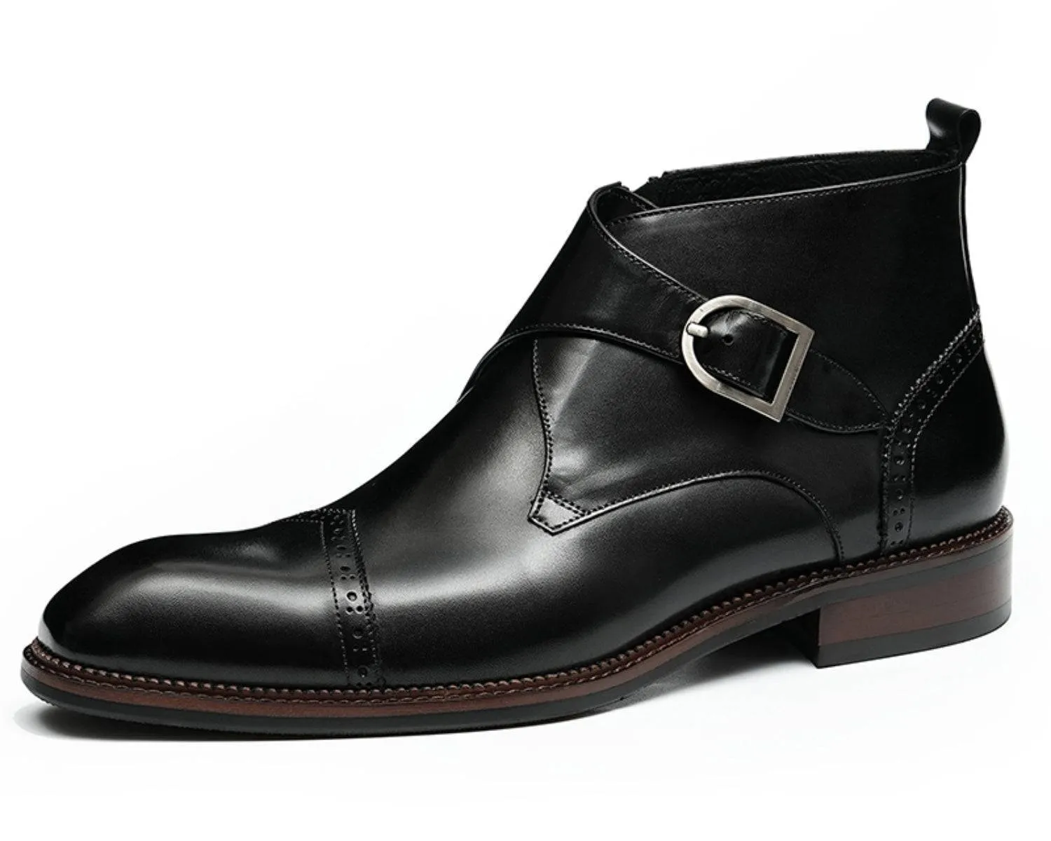 Men's Leather Single Monk Strap Dress Boots | Classic Style Footwear