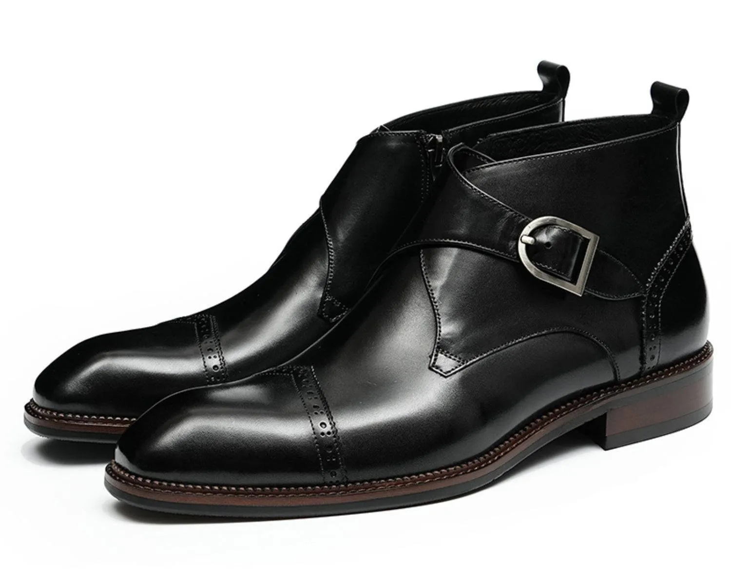 Men's Leather Single Monk Strap Dress Boots | Classic Style Footwear