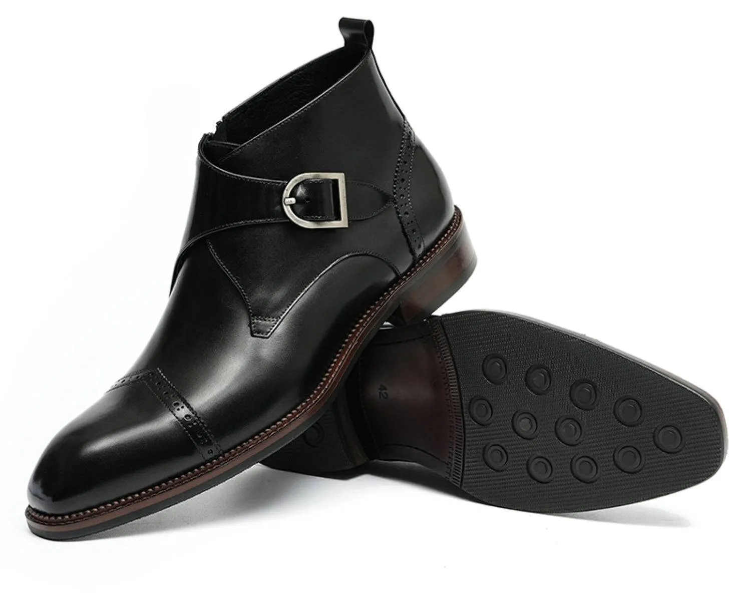 Men's Leather Single Monk Strap Dress Boots | Classic Style Footwear