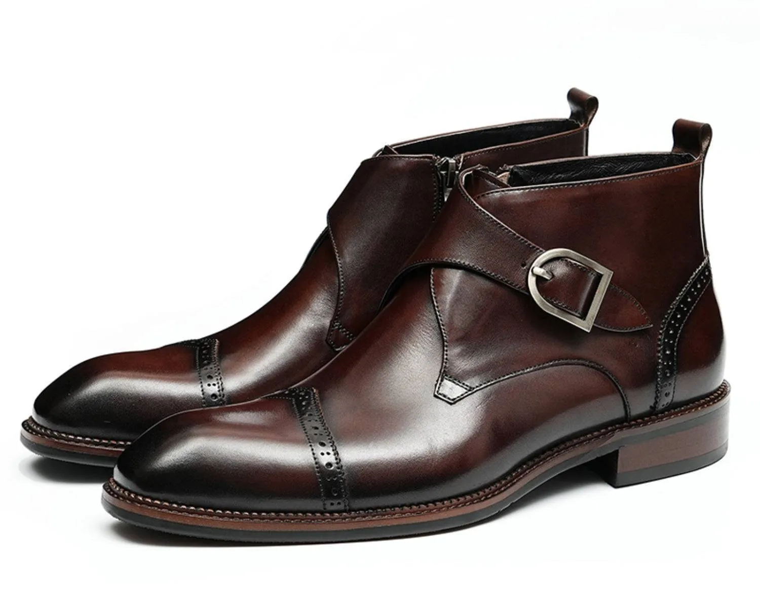 Men's Leather Single Monk Strap Dress Boots | Classic Style Footwear