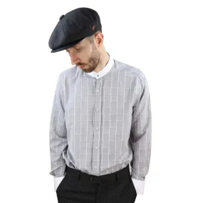 Mens Peaky Blinders Shirt Removable Collar Penny Button Check Nehru Collarless