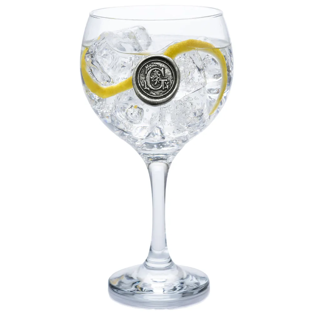 Monogram Gin Glass Personalised Gift With Pewter Initial