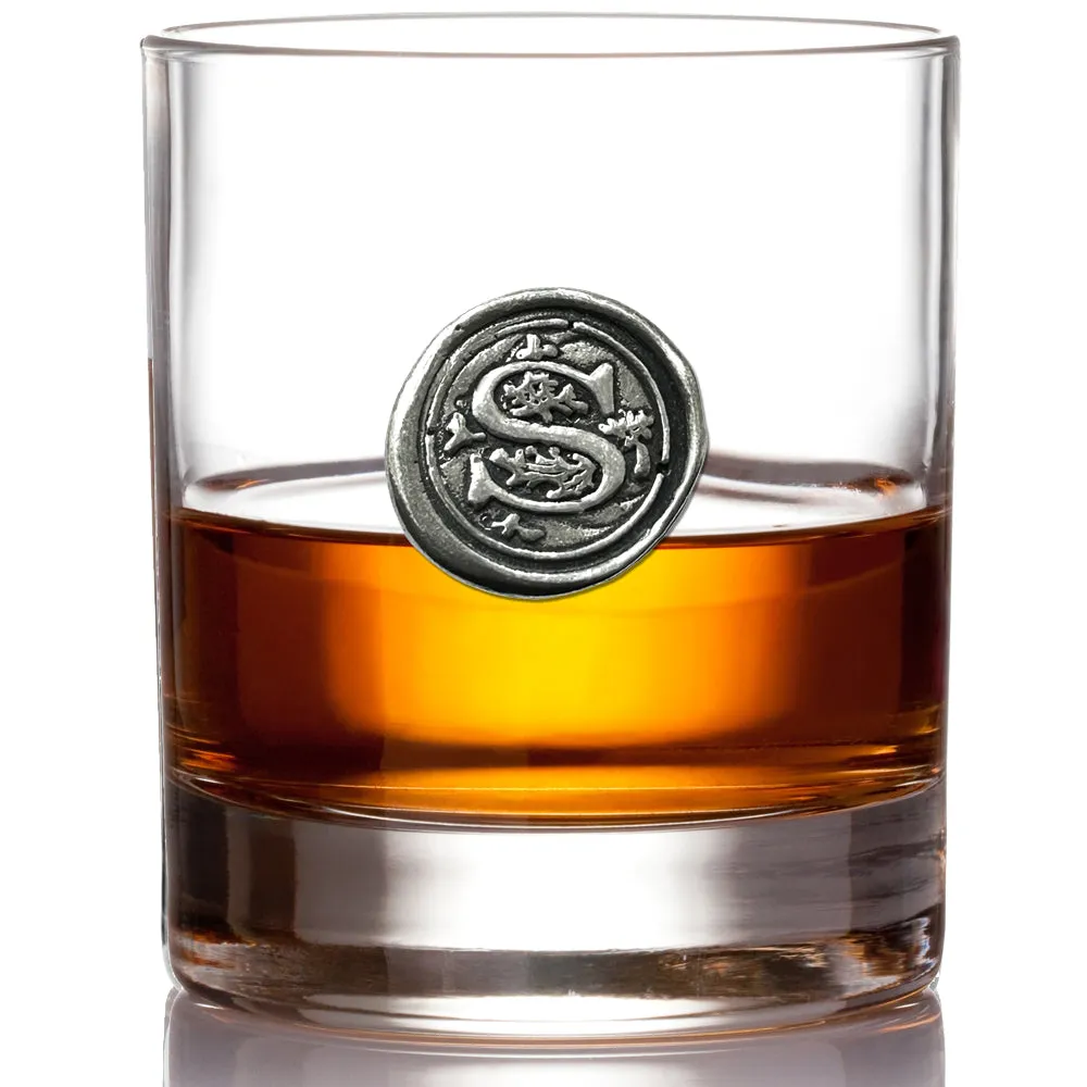 Monogram Whiskey Whisky Glass Tumbler Personalised Gift With Pewter Initial